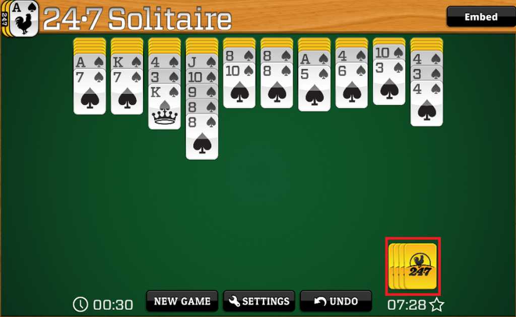 spider solitaire stock pile